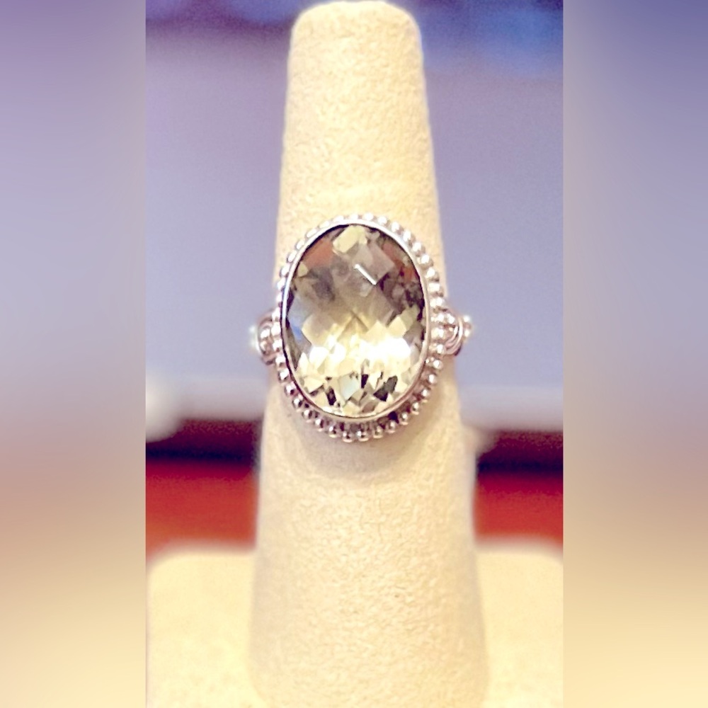 NEW! Gorgeous 9-Carat Faceted Prasiolite Set in 925 Sterling Silver, Sz 7 💍 - Picture 3 of 4